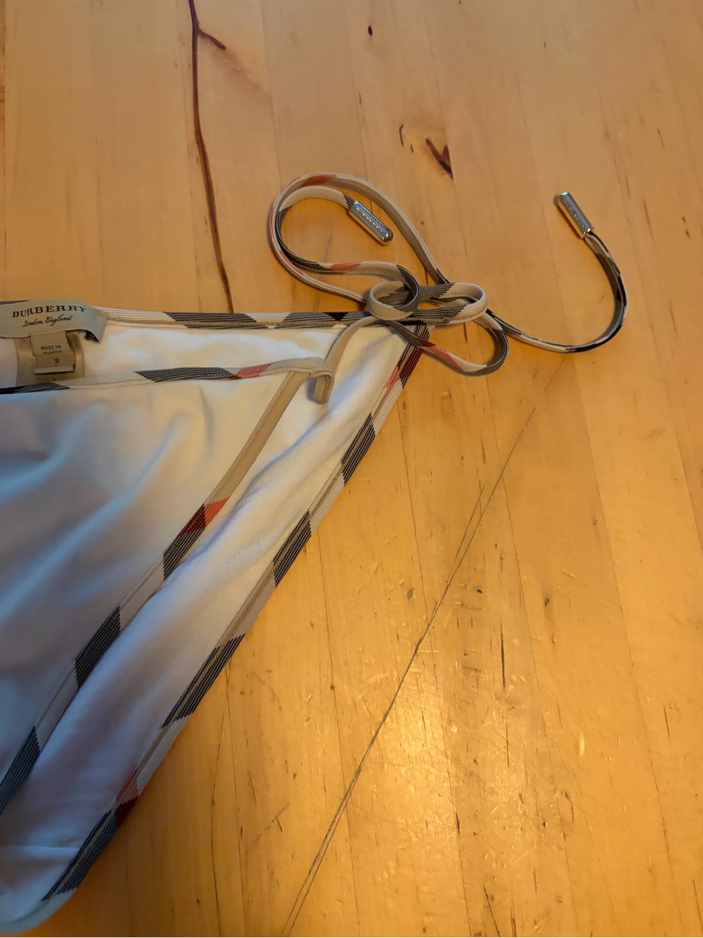 Burberry White Bikini Bottoms with Check Accent - Picture 3 of 6